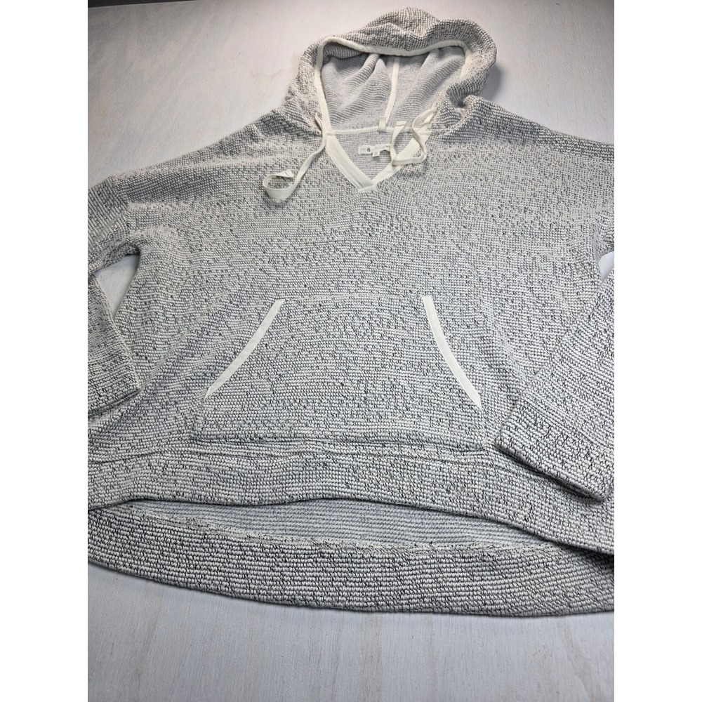 Lou & Grey for LOFT Marled Knit Hoodie Sweatshirt XL Black White Minimalist Boho